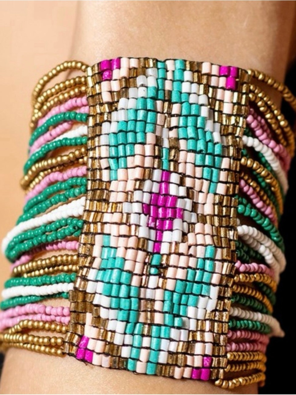 Boho Multicolor Seed Bead Cuff Bracelet